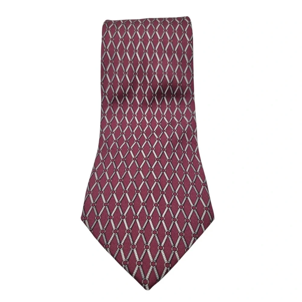 NWT BROOKS BROTHERS Makers Silk Necktie Designer Geometric Burgundy Gray Pattern